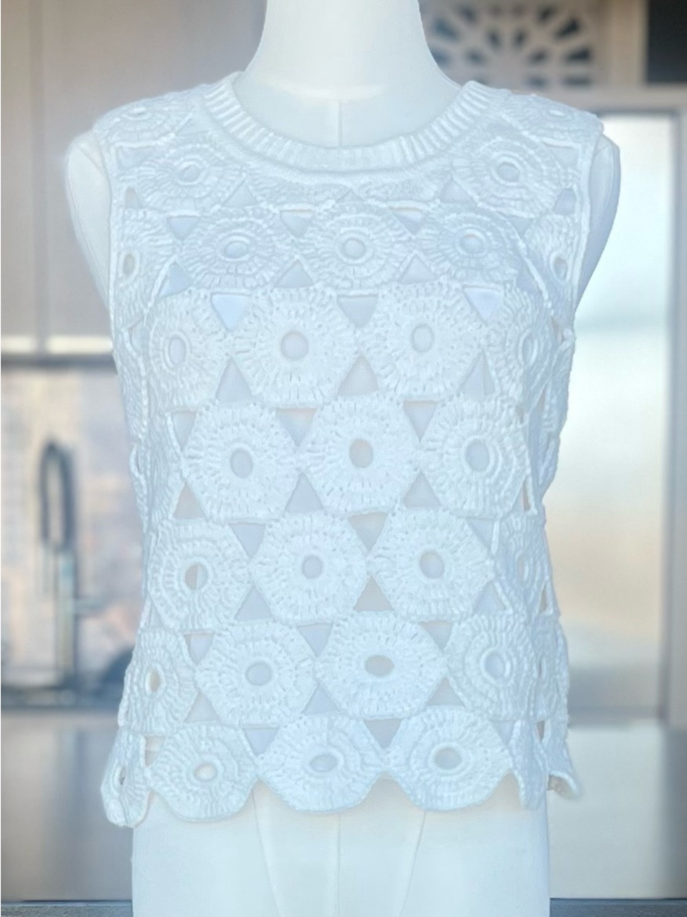 Alice + Olivia White Crochet Tank Top